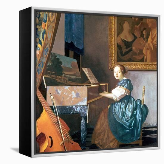 A Young Lady Seated at a Virginal, circa 1670-Johannes Vermeer-Framed Premier Image Canvas