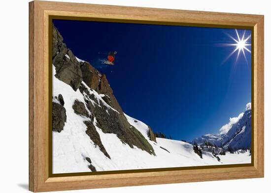 A Young Male Skier Drops Huge Air in the Mount Baker Backcountry on Mount Herman-Jay Goodrich-Framed Premier Image Canvas