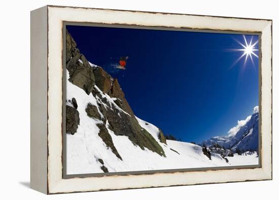 A Young Male Skier Drops Huge Air in the Mount Baker Backcountry on Mount Herman-Jay Goodrich-Framed Premier Image Canvas
