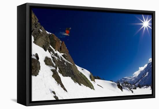 A Young Male Skier Drops Huge Air in the Mount Baker Backcountry on Mount Herman-Jay Goodrich-Framed Premier Image Canvas