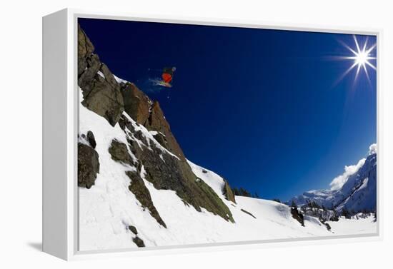 A Young Male Skier Drops Huge Air in the Mount Baker Backcountry on Mount Herman-Jay Goodrich-Framed Premier Image Canvas