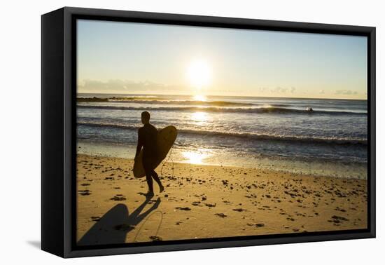 A Young Male Surfer Walks Along the Beach at End of Long Beach Island, New Jersey-Vince M. Camiolo-Framed Premier Image Canvas