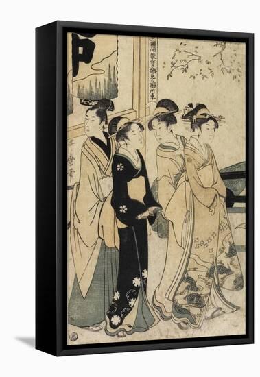 A Young Man and Three Women and Oxcart in Front of Mimeguri Shrine, C. 1781-1806-Kitagawa Utamaro-Framed Premier Image Canvas