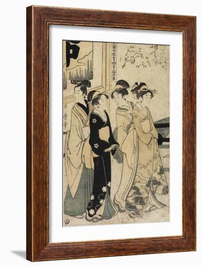 A Young Man and Three Women and Oxcart in Front of Mimeguri Shrine, C. 1781-1806-Kitagawa Utamaro-Framed Giclee Print