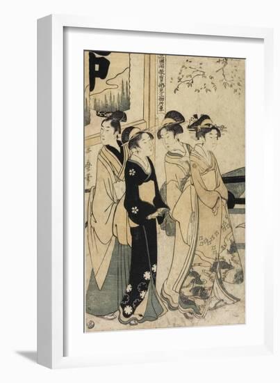 A Young Man and Three Women and Oxcart in Front of Mimeguri Shrine, C. 1781-1806-Kitagawa Utamaro-Framed Giclee Print