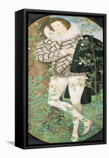 A Young Man Leaning Against a Tree Among Roses-Nicholas Hilliard-Framed Premier Image Canvas