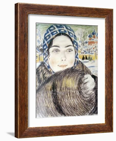 A Young Merchant's Wife in a Checkered Scarf Par Kustodiev, Boris Michaylovich (1878-1927), 1919 --Boris Mikhailovich Kustodiev-Framed Giclee Print