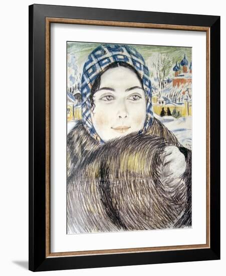 A Young Merchant's Wife in a Checkered Scarf Par Kustodiev, Boris Michaylovich (1878-1927), 1919 --Boris Mikhailovich Kustodiev-Framed Giclee Print