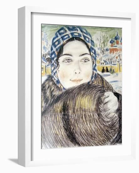 A Young Merchant's Wife in a Checkered Scarf Par Kustodiev, Boris Michaylovich (1878-1927), 1919 --Boris Mikhailovich Kustodiev-Framed Giclee Print