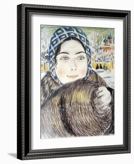 A Young Merchant's Wife in a Checkered Scarf Par Kustodiev, Boris Michaylovich (1878-1927), 1919 --Boris Mikhailovich Kustodiev-Framed Giclee Print