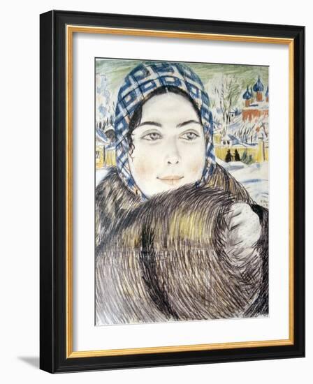 A Young Merchant's Wife in a Checkered Scarf Par Kustodiev, Boris Michaylovich (1878-1927), 1919 --Boris Mikhailovich Kustodiev-Framed Giclee Print