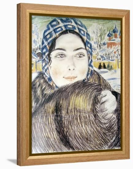 A Young Merchant's Wife in a Checkered Scarf Par Kustodiev, Boris Michaylovich (1878-1927), 1919 --Boris Mikhailovich Kustodiev-Framed Premier Image Canvas