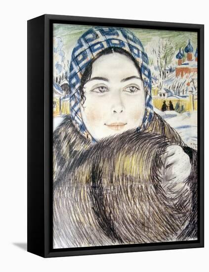 A Young Merchant's Wife in a Checkered Scarf Par Kustodiev, Boris Michaylovich (1878-1927), 1919 --Boris Mikhailovich Kustodiev-Framed Premier Image Canvas