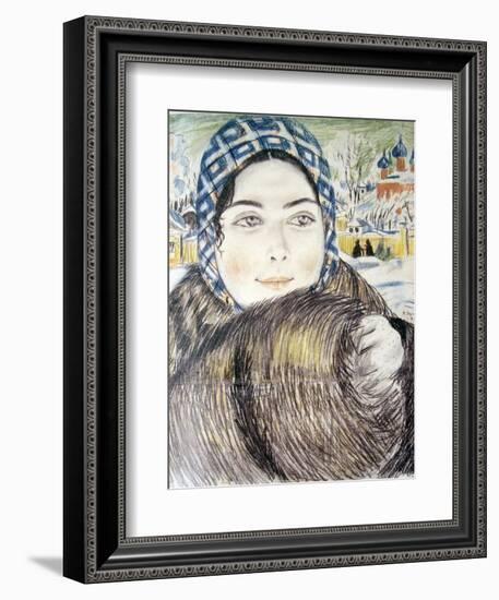 A Young Merchant's Wife in a Checkered Scarf Par Kustodiev, Boris Michaylovich (1878-1927), 1919 --Boris Mikhailovich Kustodiev-Framed Giclee Print