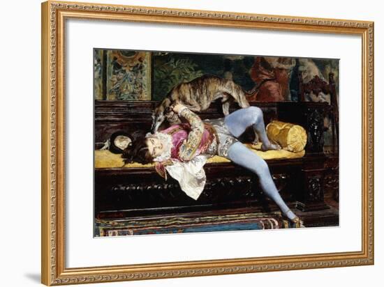 A Young Page, Playing with a Greyhound; Un Jeune Page, Jouant Avec Un Levrier, 1869-Giovanni Boldini-Framed Giclee Print