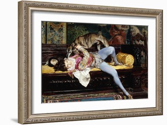 A Young Page, Playing with a Greyhound; Un Jeune Page, Jouant Avec Un Levrier, 1869-Giovanni Boldini-Framed Giclee Print