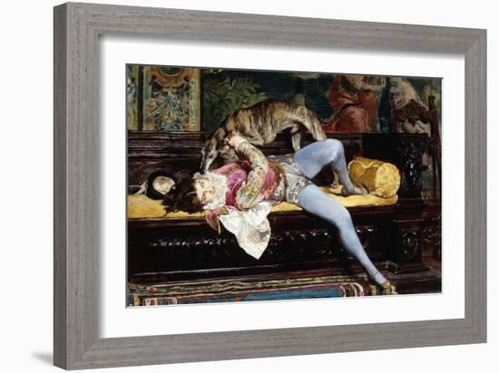 A Young Page, Playing with a Greyhound; Un Jeune Page, Jouant Avec Un Levrier, 1869-Giovanni Boldini-Framed Giclee Print