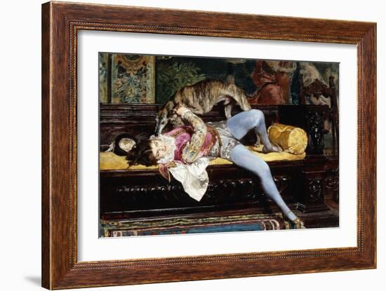 A Young Page, Playing with a Greyhound; Un Jeune Page, Jouant Avec Un Levrier, 1869-Giovanni Boldini-Framed Giclee Print