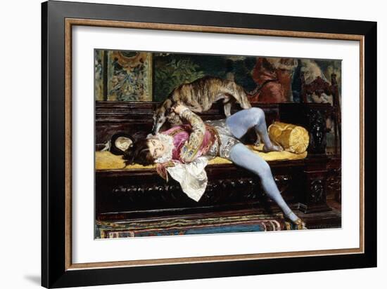 A Young Page, Playing with a Greyhound; Un Jeune Page, Jouant Avec Un Levrier, 1869-Giovanni Boldini-Framed Giclee Print