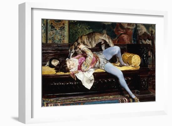 A Young Page, Playing with a Greyhound; Un Jeune Page, Jouant Avec Un Levrier, 1869-Giovanni Boldini-Framed Giclee Print