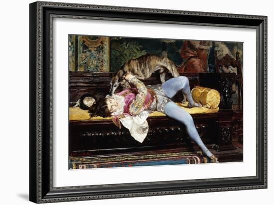 A Young Page, Playing with a Greyhound; Un Jeune Page, Jouant Avec Un Levrier, 1869-Giovanni Boldini-Framed Giclee Print