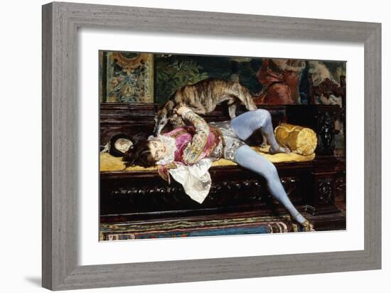 A Young Page, Playing with a Greyhound-Giovanni Boldini-Framed Giclee Print
