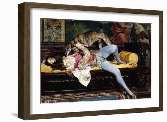 A Young Page, Playing with a Greyhound-Giovanni Boldini-Framed Giclee Print