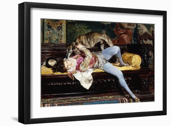 A Young Page, Playing with a Greyhound-Giovanni Boldini-Framed Giclee Print