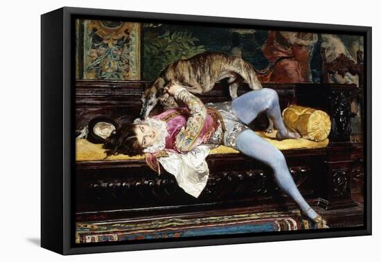 A Young Page, Playing with a Greyhound-Giovanni Boldini-Framed Premier Image Canvas