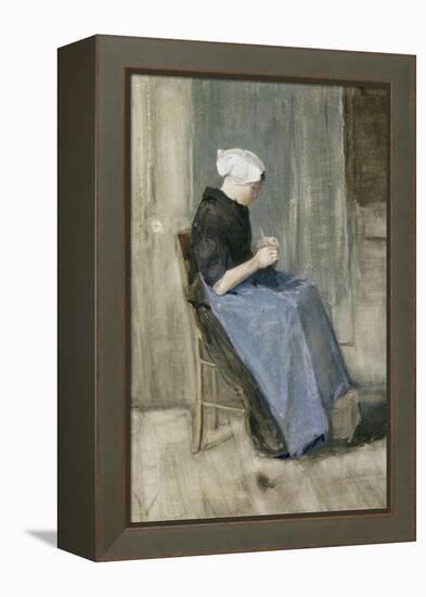 A Young Scheveningen Woman Knitting-Vincent van Gogh-Framed Premier Image Canvas