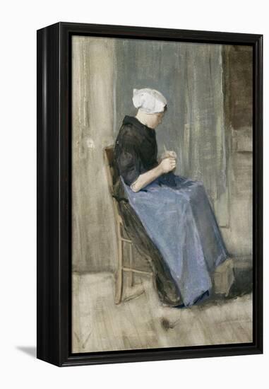 A Young Scheveningen Woman Knitting-Vincent van Gogh-Framed Premier Image Canvas