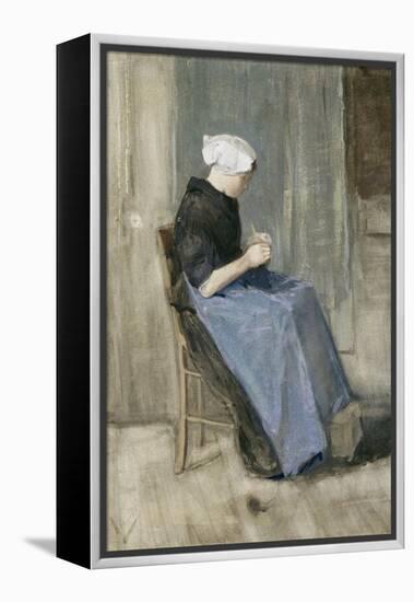 A Young Scheveningen Woman Knitting-Vincent van Gogh-Framed Premier Image Canvas