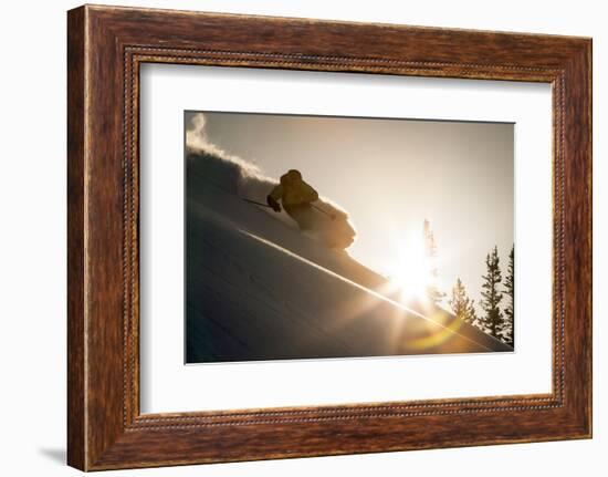 A Young Skier Chases the Sun Down the Ski Slope in the Wasatch Backcountry, Utah-Louis Arevalo-Framed Photographic Print