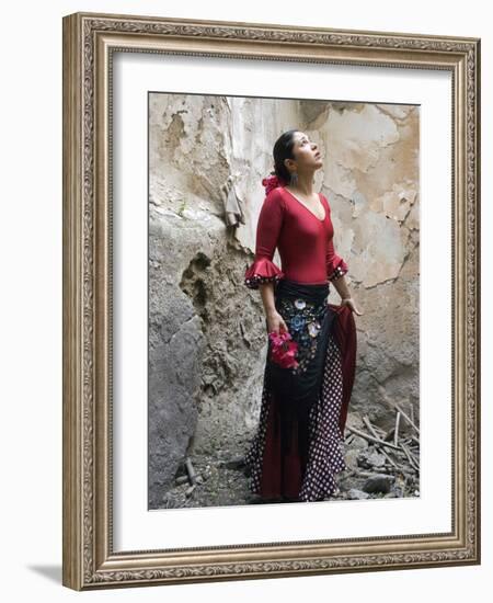 A Young Spanish Woman Wearing Traditional Flamenco Dress-Steven Boone-Framed Photographic Print