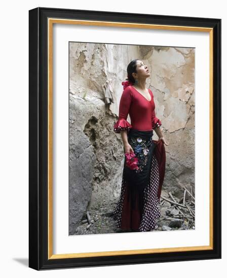 A Young Spanish Woman Wearing Traditional Flamenco Dress-Steven Boone-Framed Photographic Print