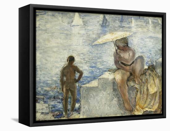 A Young Swimmer with a Parasol; La Jeune Baigneuse Au Parasol, C. 1925-1930-Henri Lebasque-Framed Premier Image Canvas