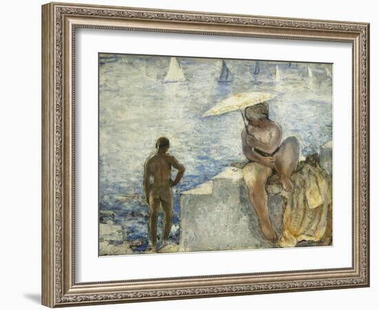 A Young Swimmer with a Parasol; La Jeune Baigneuse Au Parasol, C. 1925-1930-Henri Lebasque-Framed Giclee Print