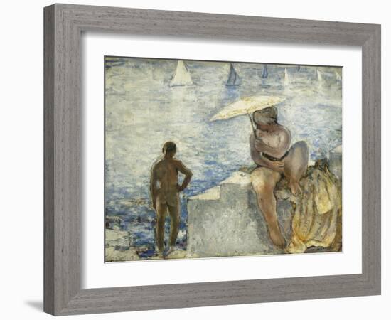 A Young Swimmer with a Parasol; La Jeune Baigneuse Au Parasol, C. 1925-1930-Henri Lebasque-Framed Giclee Print