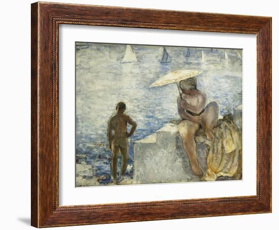 A Young Swimmer with a Parasol; La Jeune Baigneuse Au Parasol, C. 1925-1930-Henri Lebasque-Framed Giclee Print