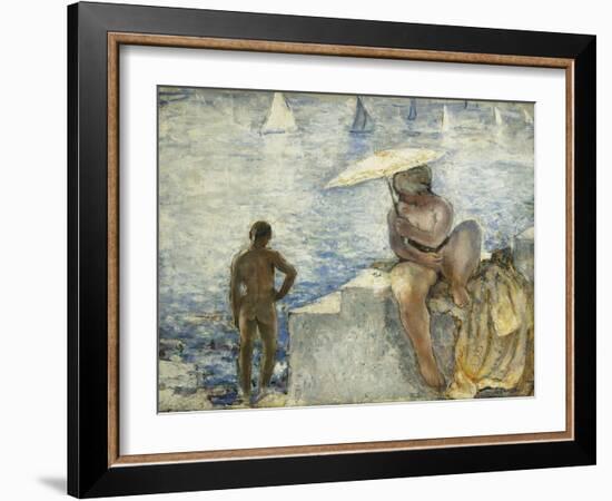 A Young Swimmer with a Parasol; La Jeune Baigneuse Au Parasol, C. 1925-1930-Henri Lebasque-Framed Giclee Print