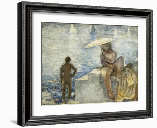 A Young Swimmer with a Parasol; La Jeune Baigneuse Au Parasol, C. 1925-1930-Henri Lebasque-Framed Giclee Print