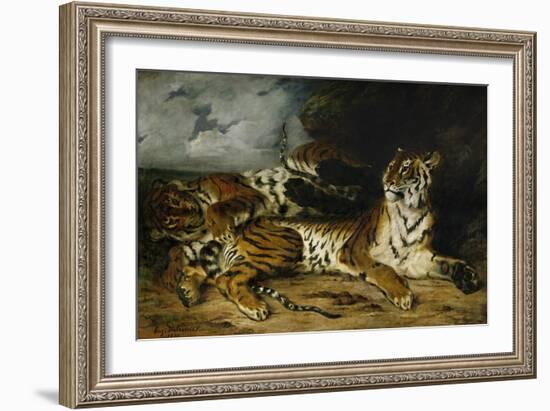 A Young Tiger Playing with Its Mother, 1830-Eugene Delacroix-Framed Giclee Print