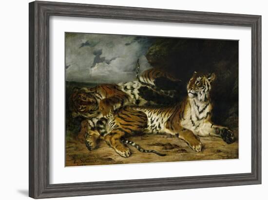 A Young Tiger Playing with Its Mother, 1830-Eugene Delacroix-Framed Giclee Print