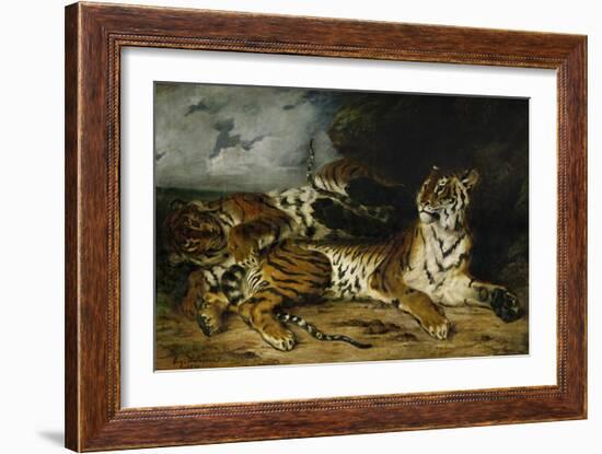 A Young Tiger Playing with Its Mother, 1830-Eugene Delacroix-Framed Giclee Print