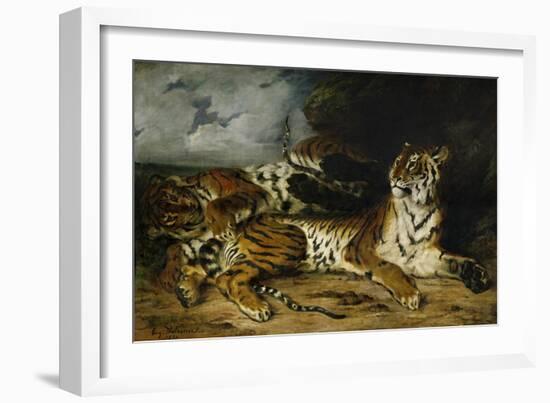 A Young Tiger Playing with Its Mother, 1830-Eugene Delacroix-Framed Giclee Print