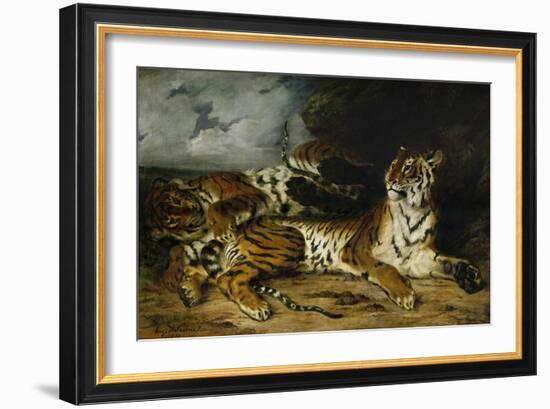 A Young Tiger Playing with Its Mother, 1830-Eugene Delacroix-Framed Giclee Print