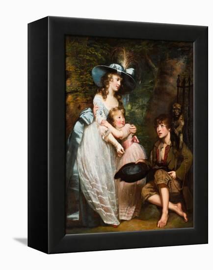 A Young Woman and Girl Offering Charity to a Kneeling Beggar Boy with a Monkey on His Shoulder (Oil-James Northcote-Framed Premier Image Canvas