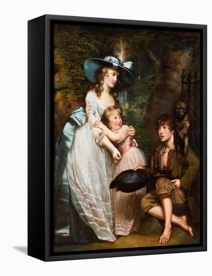 A Young Woman and Girl Offering Charity to a Kneeling Beggar Boy with a Monkey on His Shoulder (Oil-James Northcote-Framed Premier Image Canvas