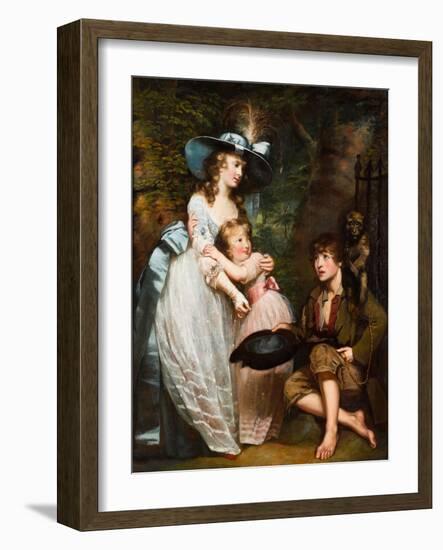 A Young Woman and Girl Offering Charity to a Kneeling Beggar Boy with a Monkey on His Shoulder (Oil-James Northcote-Framed Giclee Print