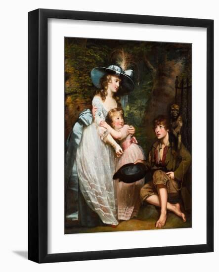 A Young Woman and Girl Offering Charity to a Kneeling Beggar Boy with a Monkey on His Shoulder (Oil-James Northcote-Framed Giclee Print
